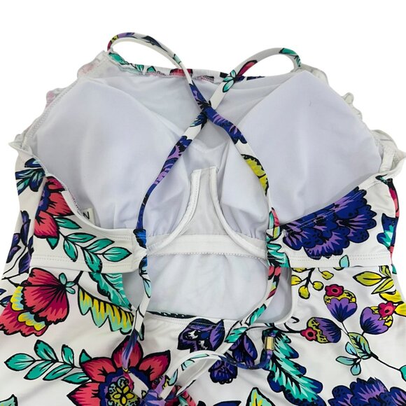 24th& Ocean Women Floral Tankini Top With Built-In Bra SZ L Spandex Multicolor - Picture 2 of 10